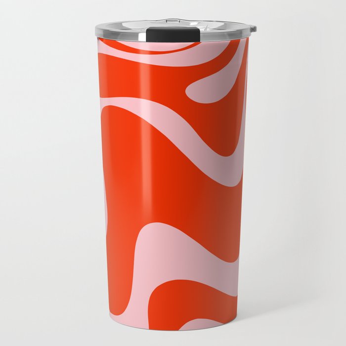 Retro Liquid Swirl Abstract 2 in Bold Red-Orange and Pink Travel Mug Gallery Image 1