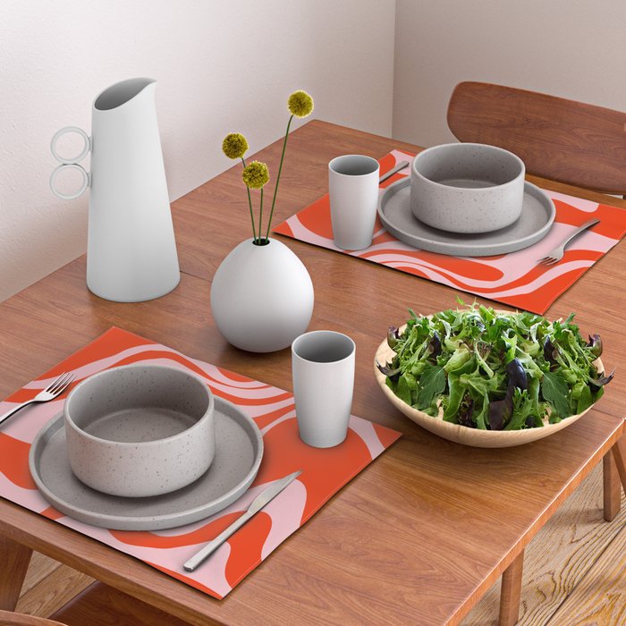 Retro Liquid Swirl Abstract 2 in Bold Red-Orange and Pink Placemat Gallery Image 2