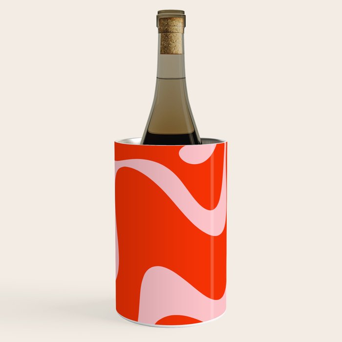 Retro Liquid Swirl Abstract 2 in Bold Red-Orange and Pink Wine Chiller Gallery Image 1