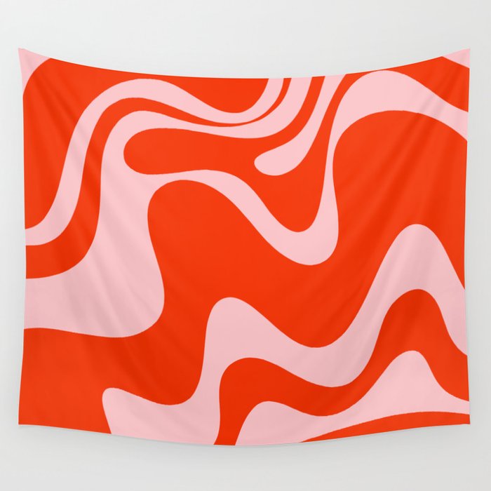 Retro Liquid Swirl Abstract 2 in Bold Red-Orange and Pink Wall Tapestry Gallery Image 1