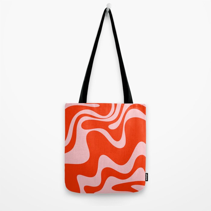 Retro Liquid Swirl Abstract 2 in Bold Red-Orange and Pink Tote Bag Gallery Image 2