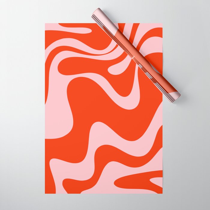 Retro Liquid Swirl Abstract 2 in Bold Red-Orange and Pink Wrapping Paper Gallery Image 1