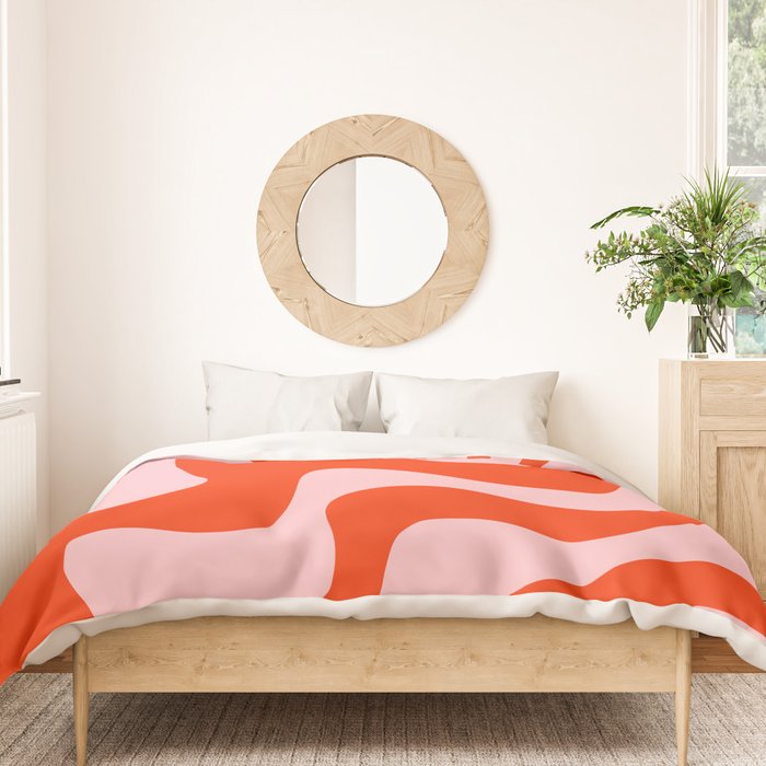 Retro Liquid Swirl Abstract 2 in Bold Red-Orange and Pink Duvet Cover Gallery Image 3