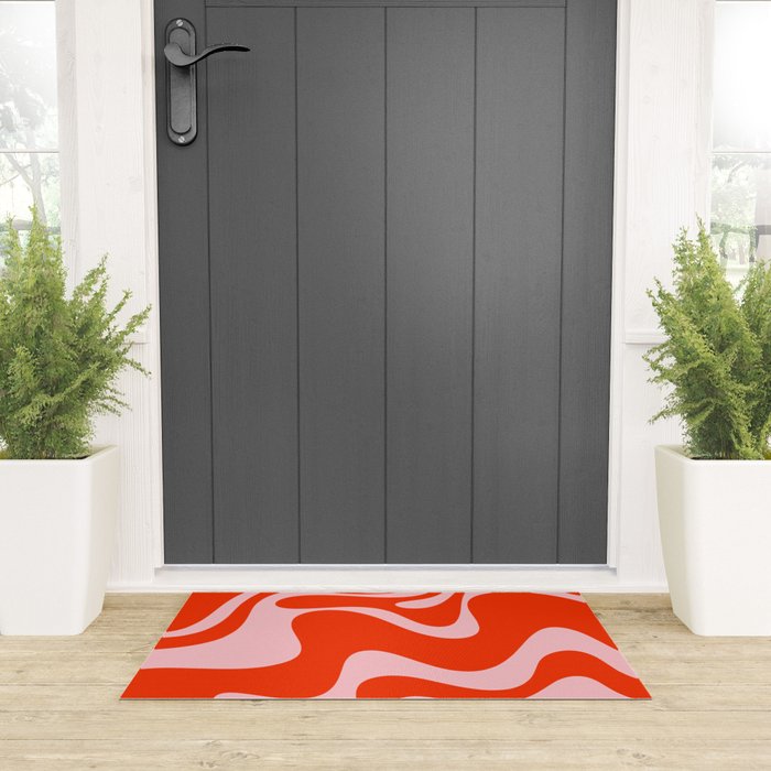 Retro Liquid Swirl Abstract 2 in Bold Red-Orange and Pink Welcome Mat Gallery Image 3