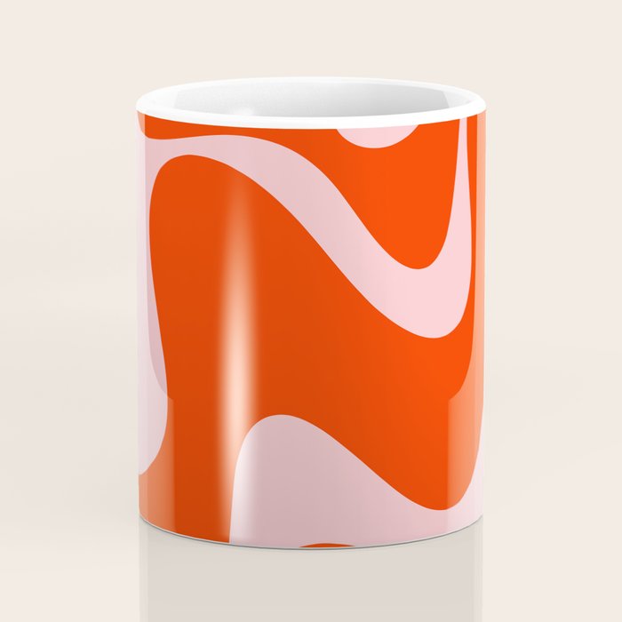 Retro Liquid Swirl Abstract 2 in Bold Red-Orange and Pink Coffee Mug Gallery Image 4