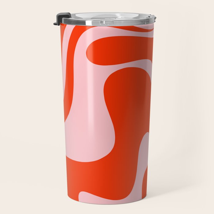 Retro Liquid Swirl Abstract 2 in Bold Red-Orange and Pink Travel Mug Gallery Image 3