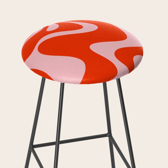 Retro Liquid Swirl Abstract 2 in Bold Red-Orange and Pink Stool Gallery Image 2