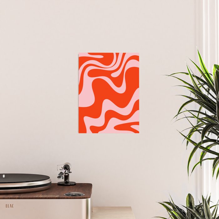 Retro Liquid Swirl Abstract 2 in Bold Red-Orange and Pink Poster Gallery Image 2