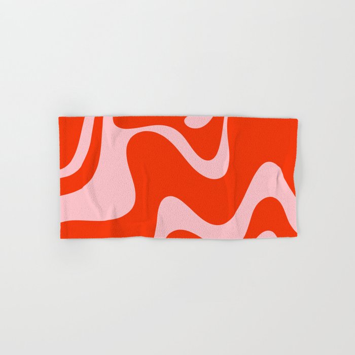Retro Liquid Swirl Abstract 2 in Bold Red-Orange and Pink Bath Towel Gallery Image 1