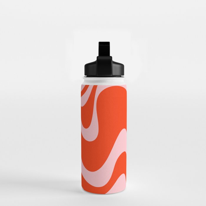 Retro Liquid Swirl Abstract 2 in Bold Red-Orange and Pink Water Bottle Gallery Image 2
