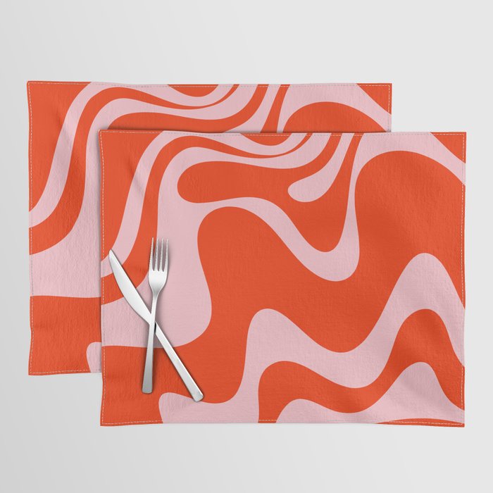 Retro Liquid Swirl Abstract 2 in Bold Red-Orange and Pink Placemat Gallery Image 1