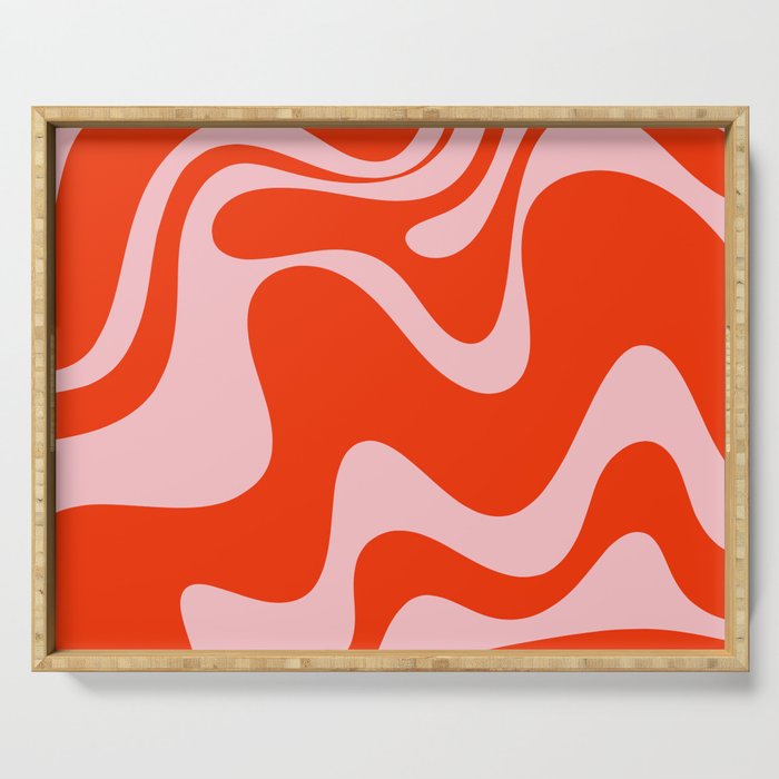 Retro Liquid Swirl Abstract 2 in Bold Red-Orange and Pink Serving Tray Gallery Image 1