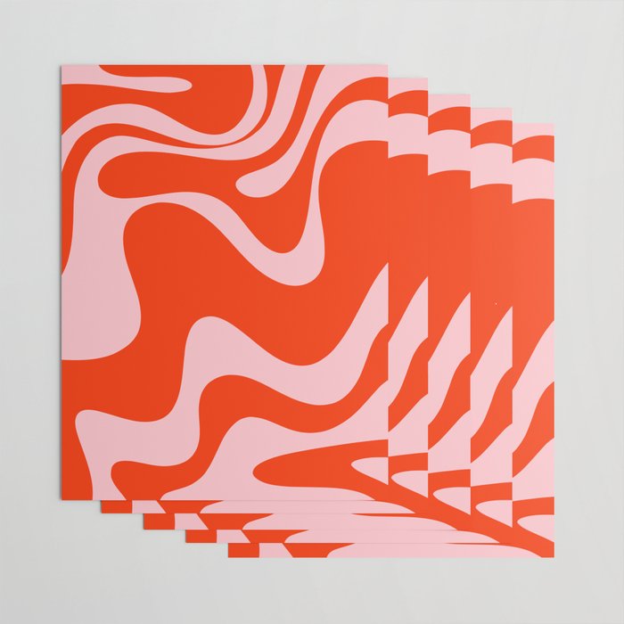 Retro Liquid Swirl Abstract 2 in Bold Red-Orange and Pink Wrapping Paper Gallery Image 3