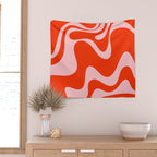 Retro Liquid Swirl Abstract 2 in Bold Red-Orange and Pink Wall Tapestry Gallery Image 2