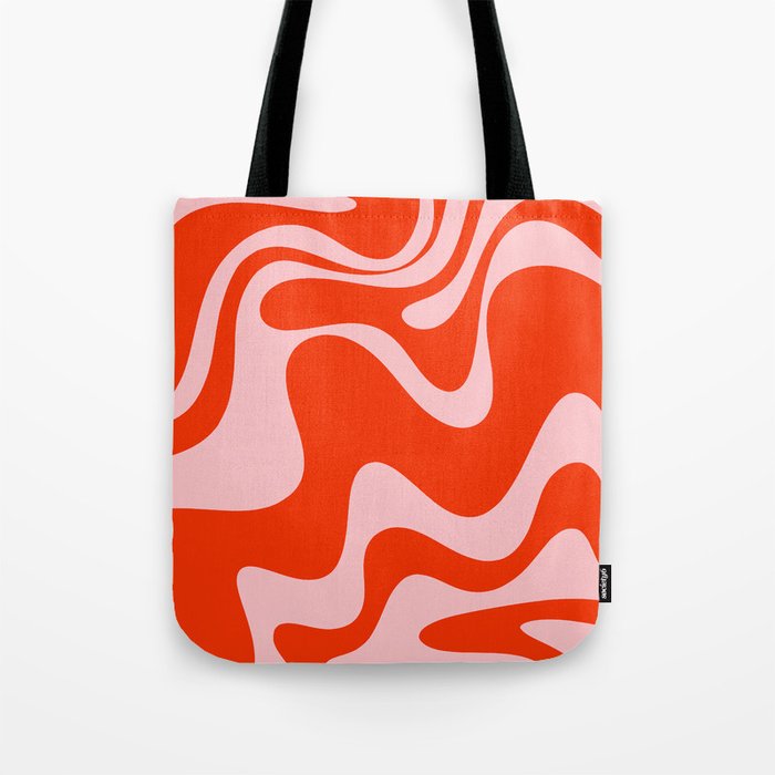 Retro Liquid Swirl Abstract 2 in Bold Red-Orange and Pink Tote Bag Gallery Image 1