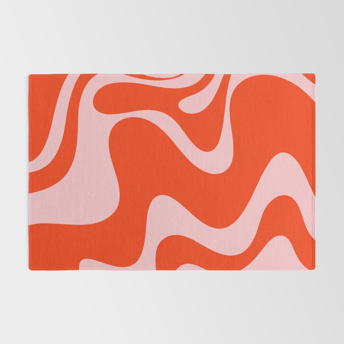 Retro Liquid Swirl Abstract 2 in Bold Red-Orange and Pink Rug Gallery Image 2