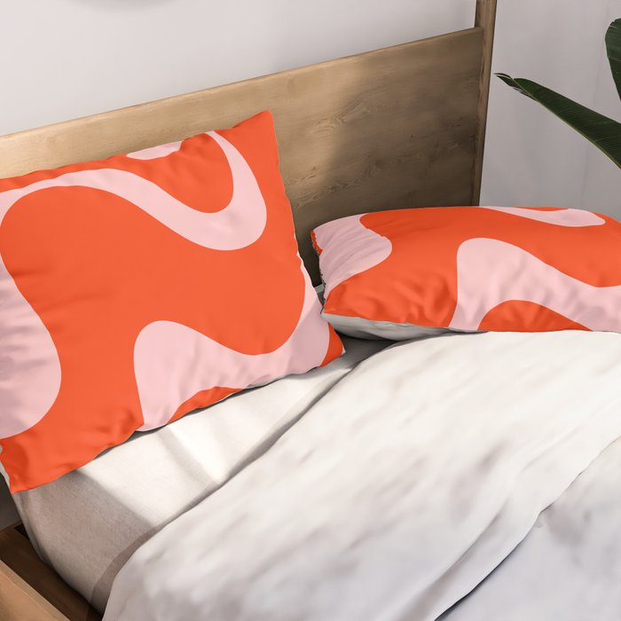 Retro Liquid Swirl Abstract 2 in Bold Red-Orange and Pink Pillow Sham Gallery Image 2