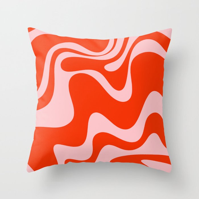 Retro Liquid Swirl Abstract 2 in Bold Red-Orange and Pink Throw Pillow Gallery Image 6