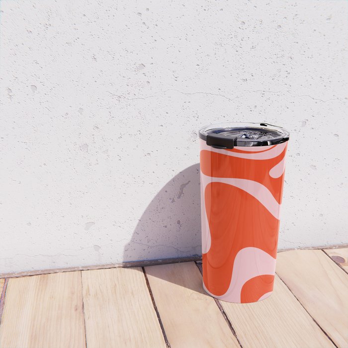 Retro Liquid Swirl Abstract 2 in Bold Red-Orange and Pink Travel Mug Gallery Image 4