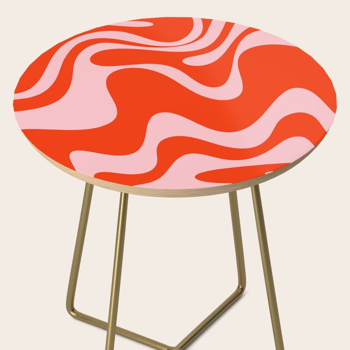 Retro Liquid Swirl Abstract 2 in Bold Red-Orange and Pink Side Table Gallery Image 2