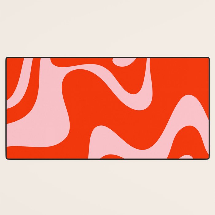 Retro Liquid Swirl Abstract 2 in Bold Red-Orange and Pink Desk Mat Gallery Image 3