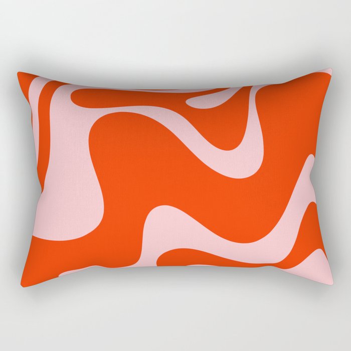 Retro Liquid Swirl Abstract 2 in Bold Red-Orange and Pink Rectangular Pillow Gallery Image 2