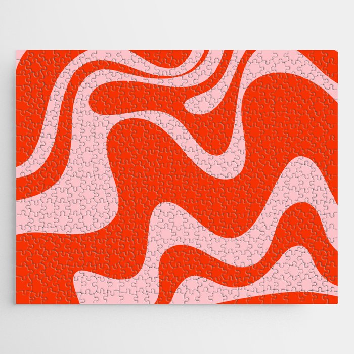 Retro Liquid Swirl Abstract 2 in Bold Red-Orange and Pink Jigsaw Puzzle Gallery Image 1