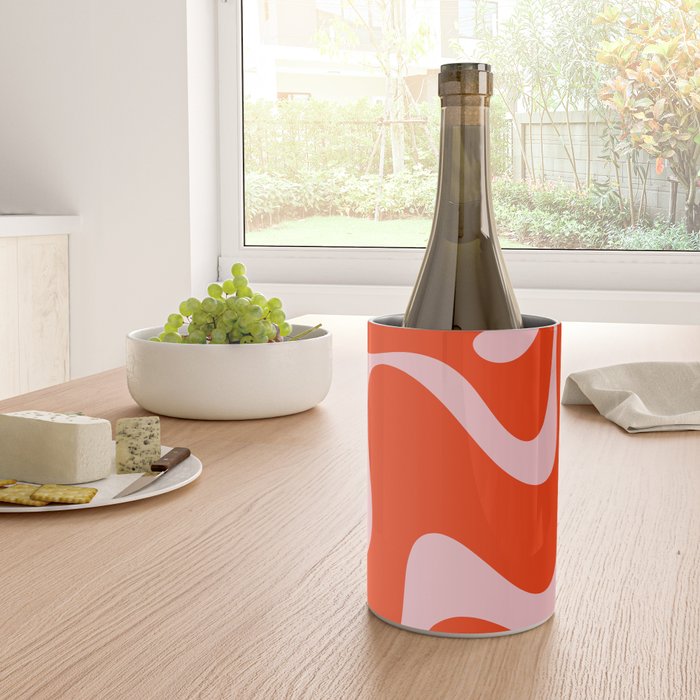 Retro Liquid Swirl Abstract 2 in Bold Red-Orange and Pink Wine Chiller Gallery Image 4