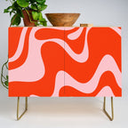 Retro Liquid Swirl Abstract 2 in Bold Red-Orange and Pink Credenza Gallery Image 1