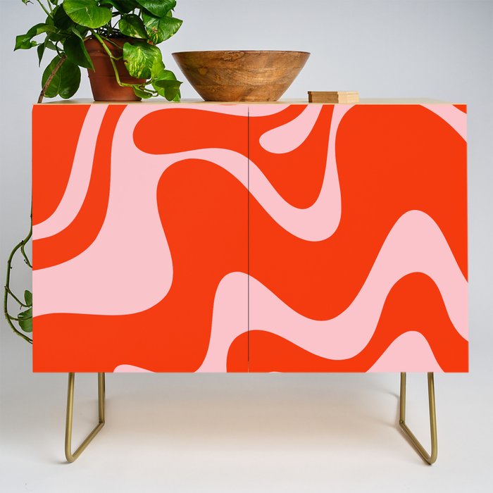 Retro Liquid Swirl Abstract 2 in Bold Red-Orange and Pink Credenza Gallery Image 1
