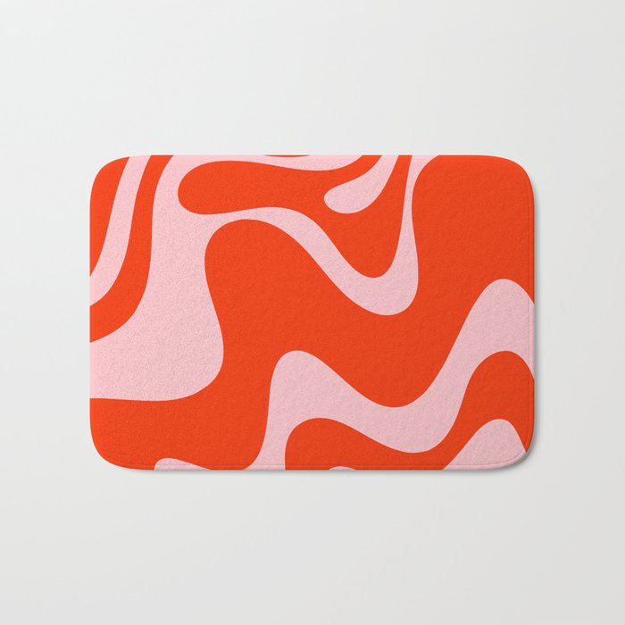 Retro Liquid Swirl Abstract 2 in Bold Red-Orange and Pink Bath Mat Gallery Image 1