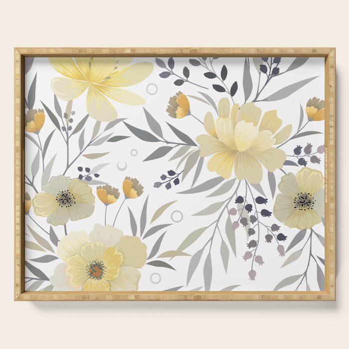 Modern, Floral Prints, Yellow, Gray and White Serving Tray Gallery Image 1
