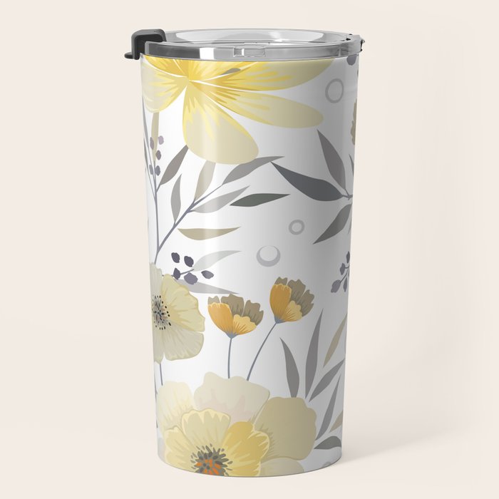 Modern, Floral Prints, Yellow, Gray and White Travel Mug Gallery Image 3