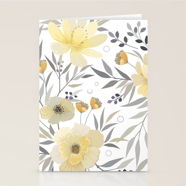 Modern, Floral Prints, Yellow, Gray and White Stationery Card Gallery Image 2