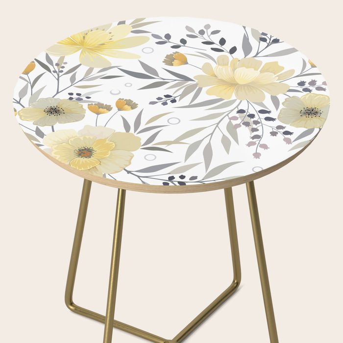 Modern, Floral Prints, Yellow, Gray and White Side Table Gallery Image 2