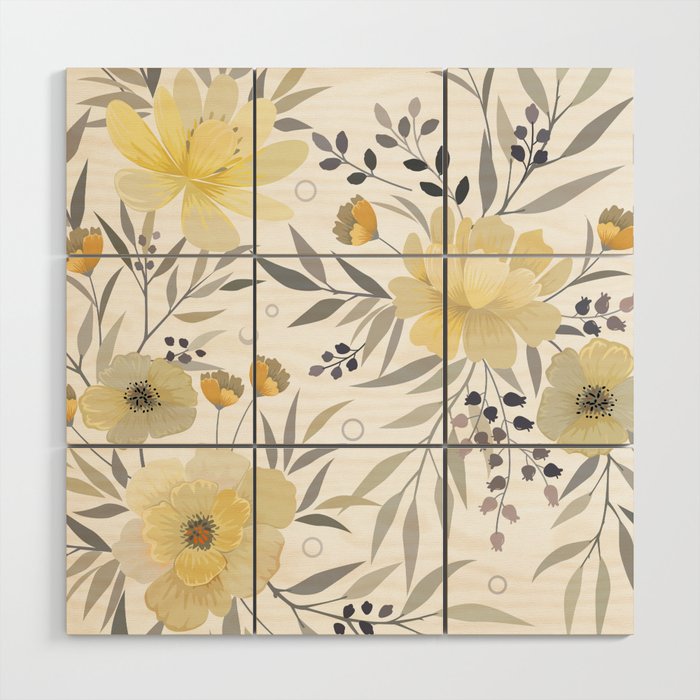 Modern, Floral Prints, Yellow, Gray and White Wood Wall Art Gallery Image 1