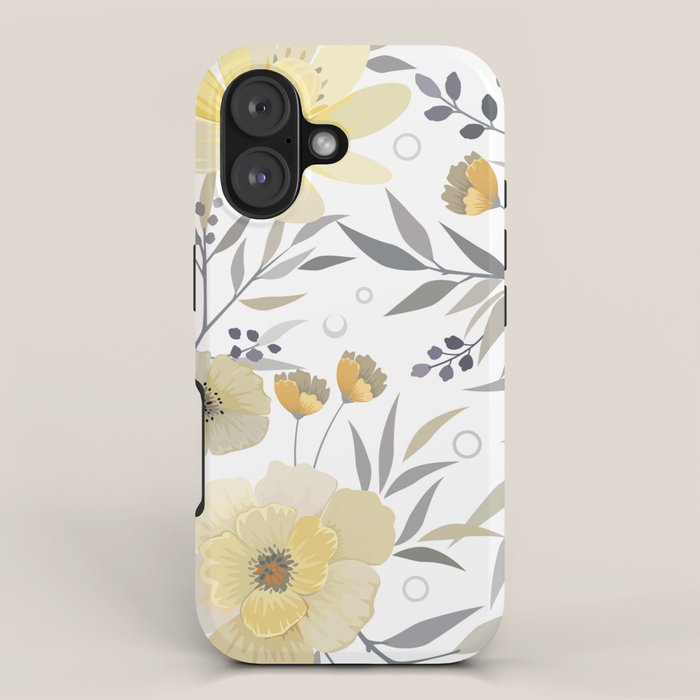 Modern, Floral Prints, Yellow, Gray and White iPhone Case Gallery Image 1