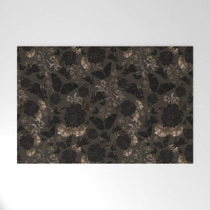 Maximalist Dark Moody Gothic Girl Flowers And Moths Welcome Mat Gallery Image 1