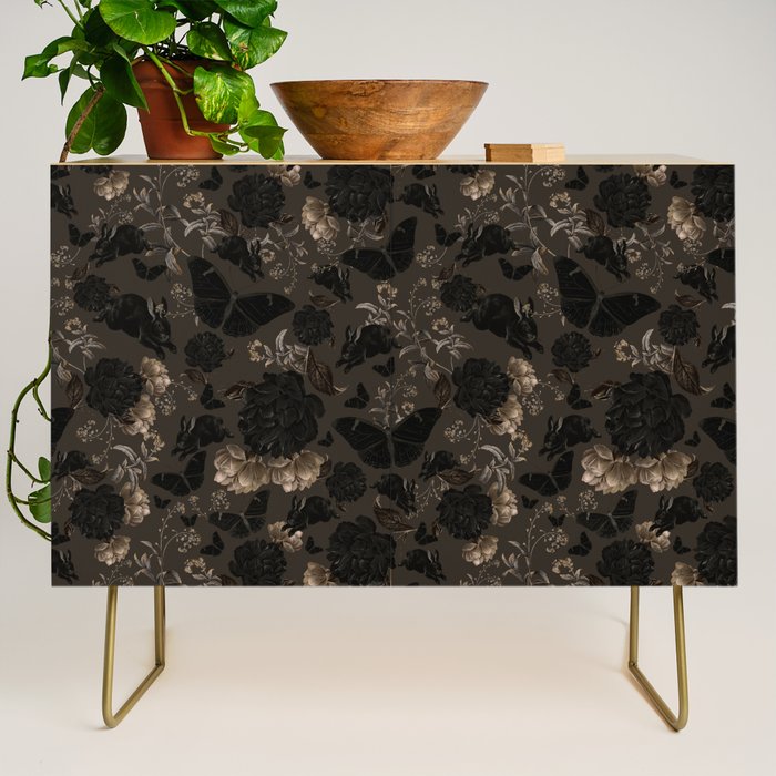 Maximalist Dark Moody Gothic Girl Flowers And Moths Credenza Gallery Image 1