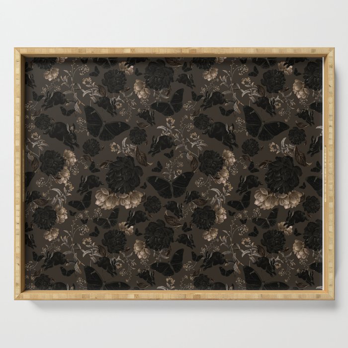 Maximalist Dark Moody Gothic Girl Flowers And Moths Serving Tray Gallery Image 1