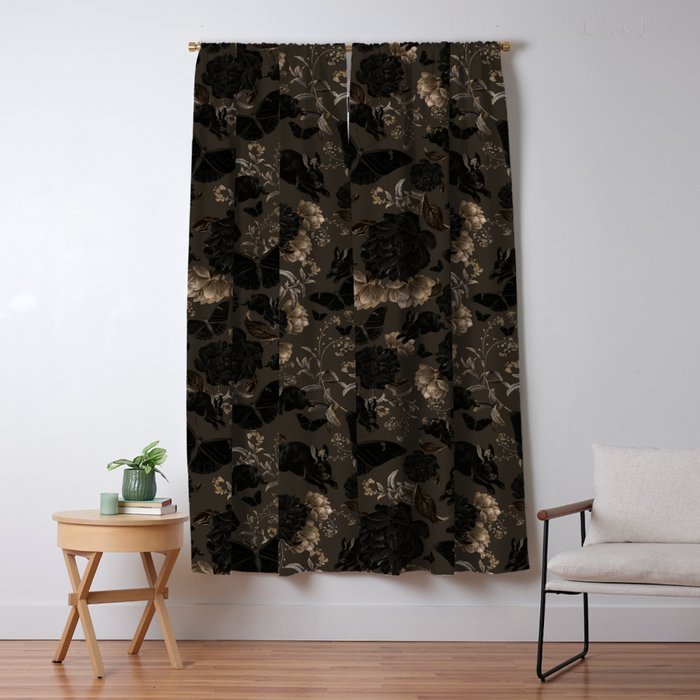 Maximalist Dark Moody Gothic Girl Flowers And Moths Window Curtain Gallery Image 5