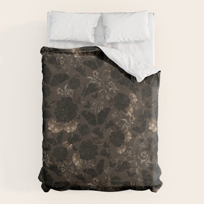 Maximalist Dark Moody Gothic Girl Flowers And Moths Duvet Cover Gallery Image 6