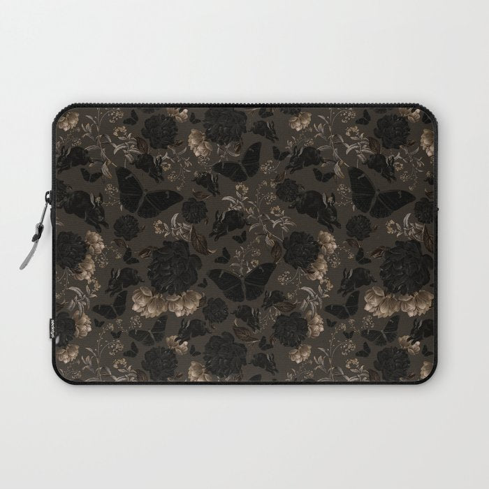Maximalist Dark Moody Gothic Girl Flowers And Moths Laptop Sleeve Gallery Image 1