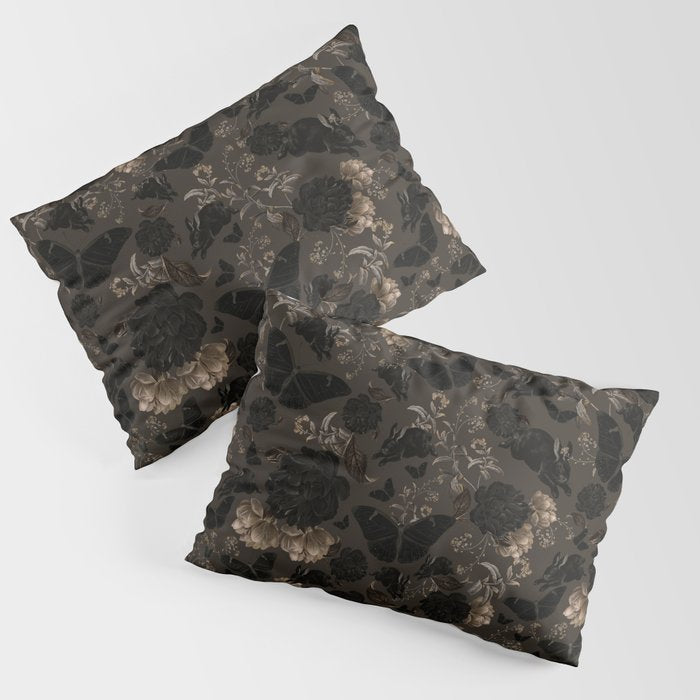 Maximalist Dark Moody Gothic Girl Flowers And Moths Pillow Sham Gallery Image 1