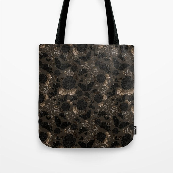 Maximalist Dark Moody Gothic Girl Flowers And Moths Tote Bag Gallery Image 1