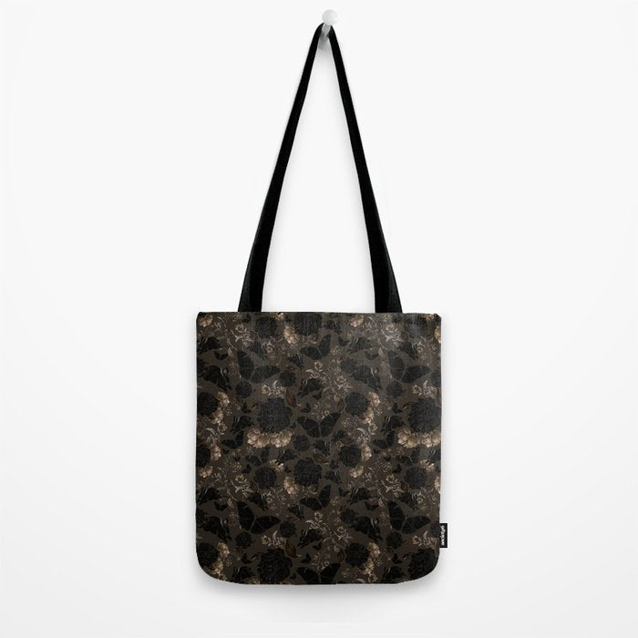 Maximalist Dark Moody Gothic Girl Flowers And Moths Tote Bag Gallery Image 2