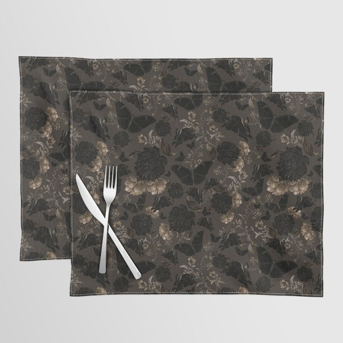 Maximalist Dark Moody Gothic Girl Flowers And Moths Placemat Gallery Image 1