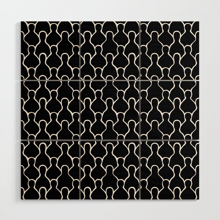 Black and white people crowd pattern Wood Wall Art Gallery Image 1