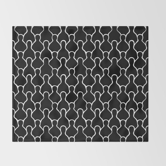 Black and white people crowd pattern Throw Blanket Gallery Image 2
