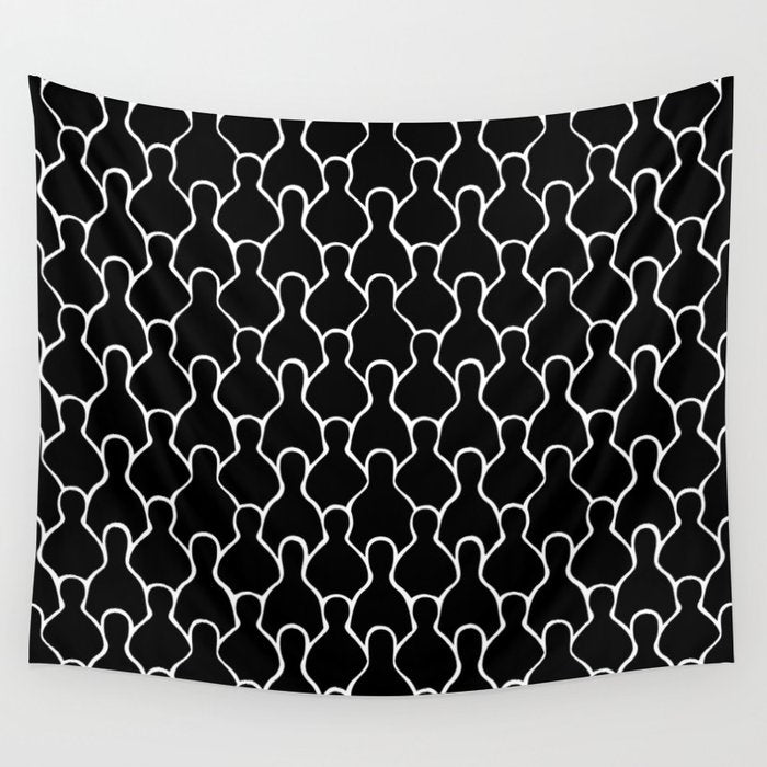 Black and white people crowd pattern Wall Tapestry Gallery Image 1